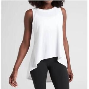 Athleta White High Low Relaxed Tank Top Sleeveless High Neck Racerback XSmall